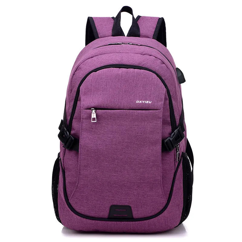 Men's polyester backpack in dark blue with laptop pocket, 32x48x18cm, for business travel and school