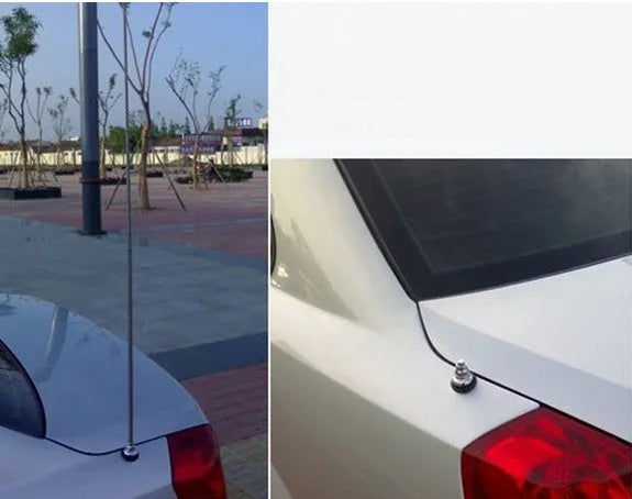 Automatic car radio antenna power booster kit with black base and extended stainless steel mast