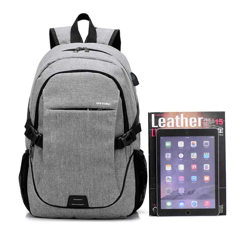 Men's polyester backpack in dark blue with laptop pocket, 32x48x18cm, for business travel and school