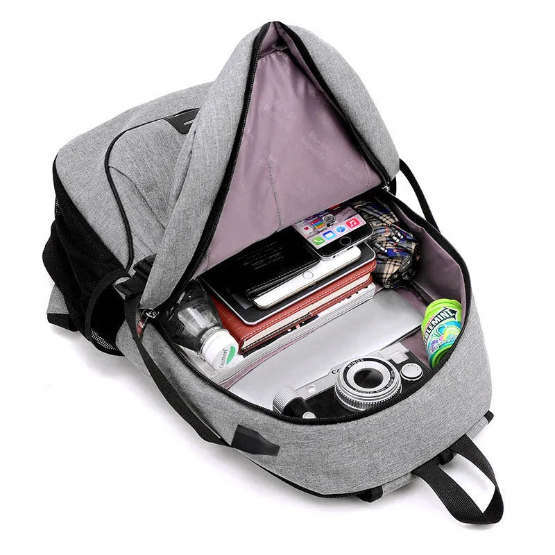 Men's polyester backpack in dark blue with laptop pocket, 32x48x18cm, for business travel and school