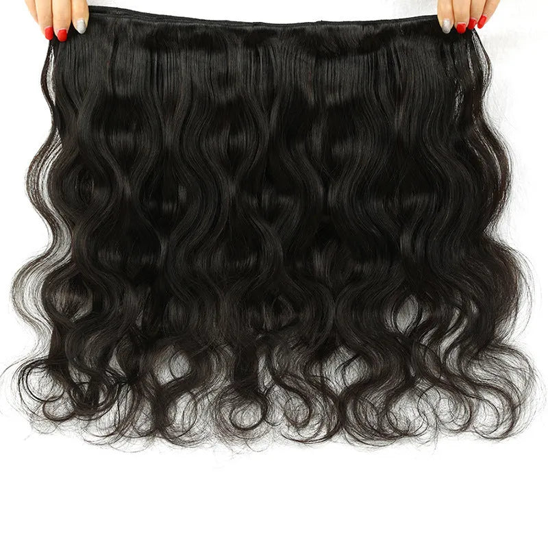 Real human hair wig weave in black with long bangs, 8 to 26 inch lengths, for women