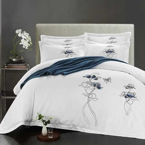 Four-piece pure cotton bedding set with twill weave, 60 count, plain pattern, 200x230cm and 200x240cm sizes