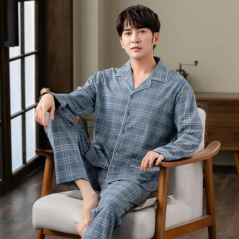 Cotton cardigan pyjama set for men with long sleeves and button front in MT7301 colour