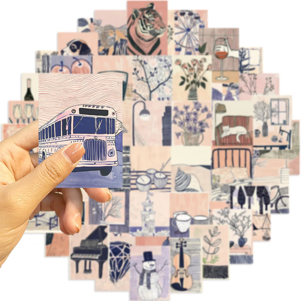 Abstract art sticker pack with 55 cartoon style printed stickers sized 4-6cm for home craft use