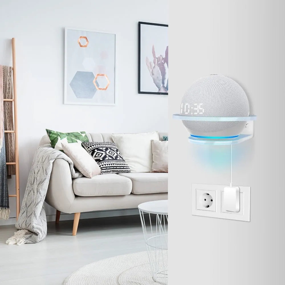 White plastic wall mounting bracket for Amazon Echo DOT 4 generation speaker.