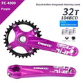 Mountain bike GXP crank set with aluminium alloy tooth plate and steel central shaft in black, red or purple