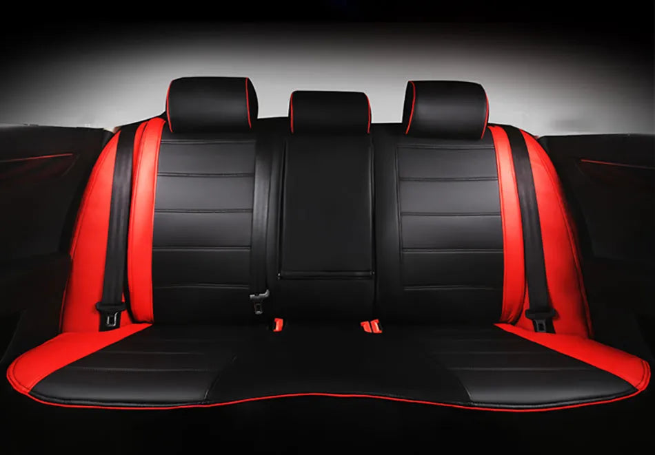 Cow leather car seat cover in beige and black colour options with red accent lines