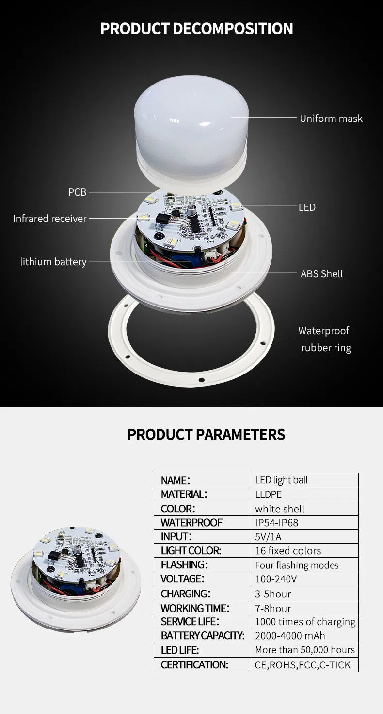 Remote control LED luminous ball lamp for outdoor garden and water decoration with 16 colour options