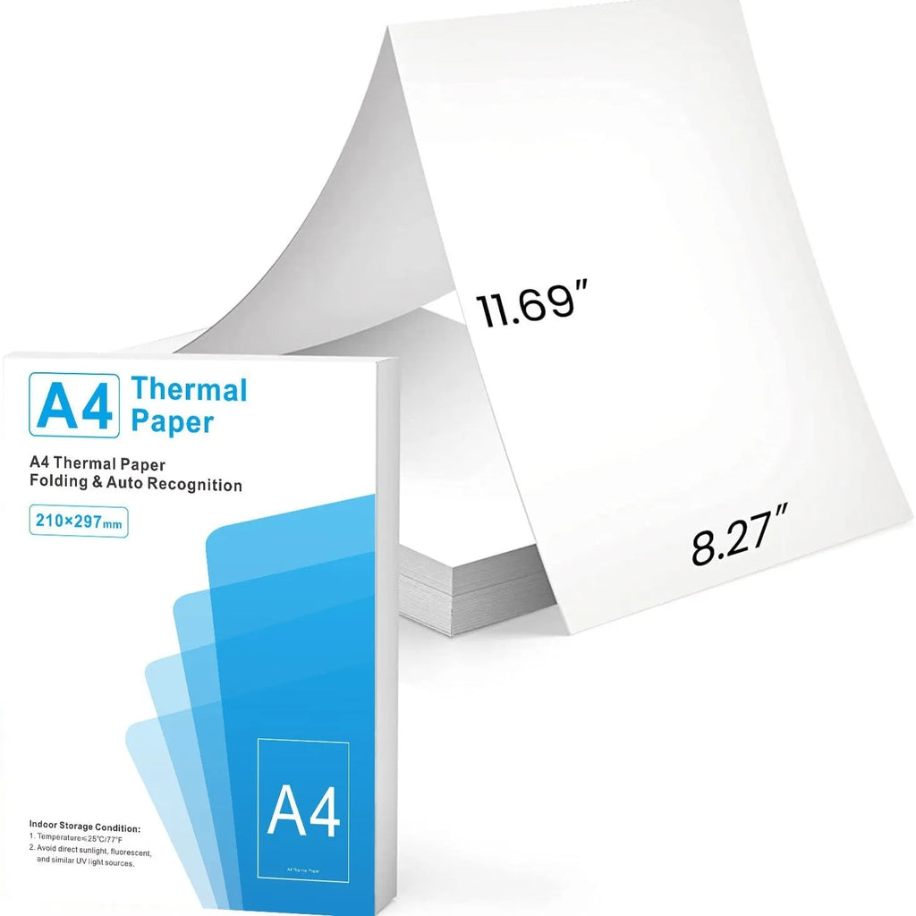 White A4 thermal printer paper sheets showing three-proof quick-drying properties for enterprise use