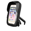 Black TPU mobile phone mount with touch screen shown on a bicycle handlebar.
