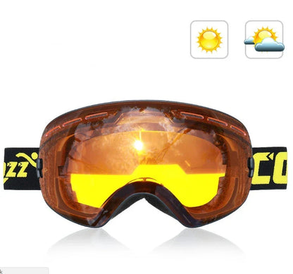 Premium ski goggles with dual-layer anti-fog lens, offering crystal-clear visibility and impact protection for winter sports