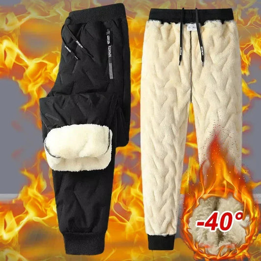 Premium winter fleece pants for men, featuring a plush lambswool lining, waterproof outer fabric, and a sleek, straight-leg design.