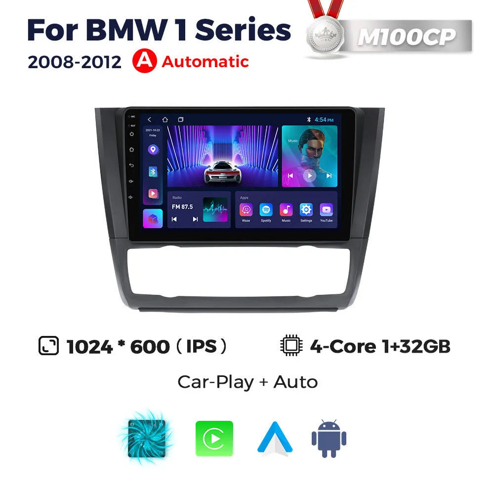 Android car stereo head unit with 9 inch screen for BMW E87 vehicle dashboard installation