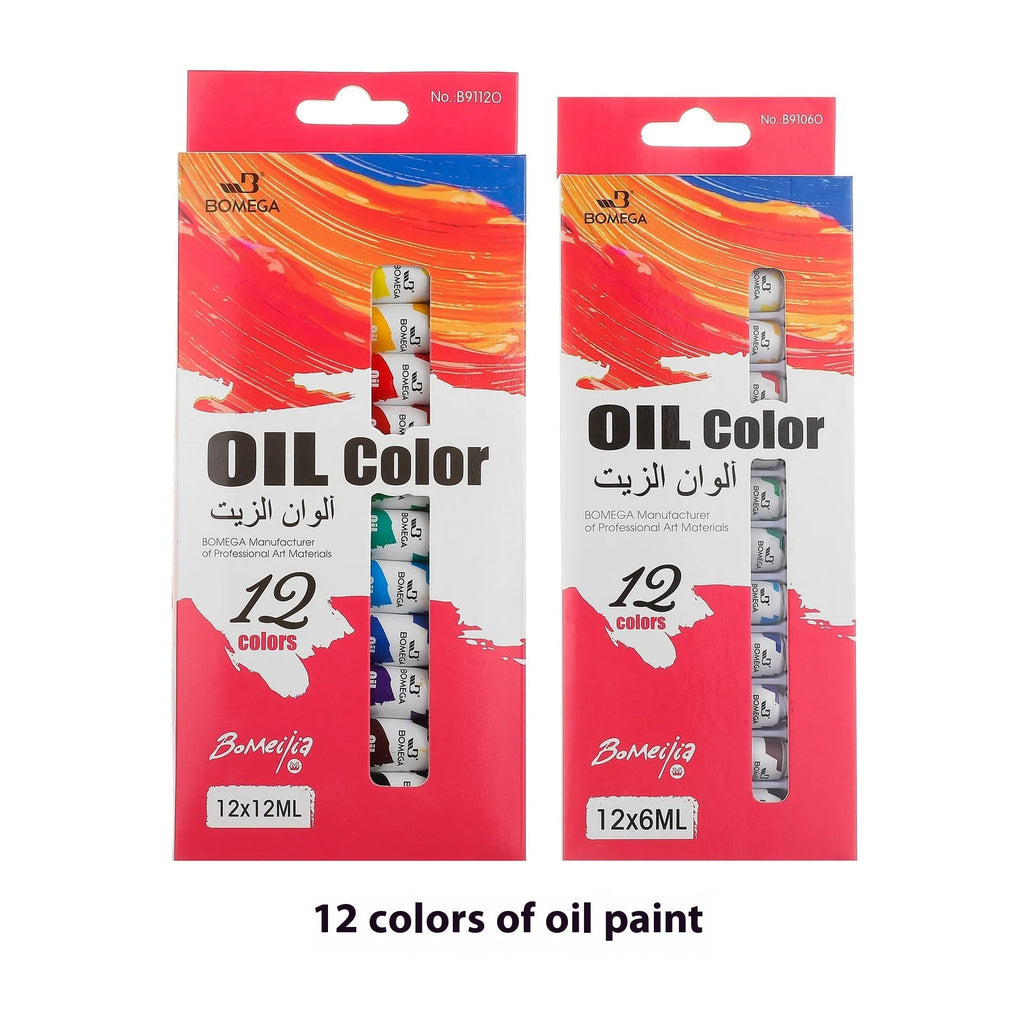 Set of 12 tubes of artist paint for acrylic, gouache, watercolour, and oil painting techniques.
