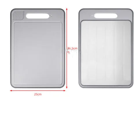 Grey square aluminium double-sided cutting board with built-in whetstone and grinding teeth