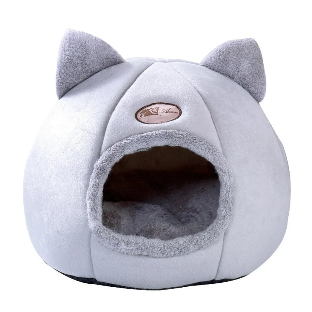 XL sized fully enclosed cat sofa bed with zippered flap in a soft plush interior