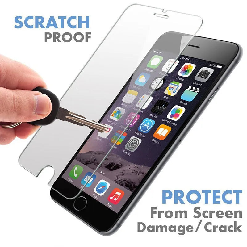 Tempered glass screen protector for iPhone with anti-fingerprint coating.