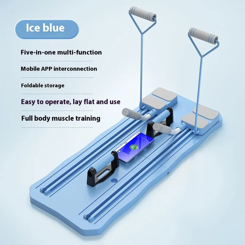 Multi-functional fitness board abdominal wheel equipment in blue colour for home workouts