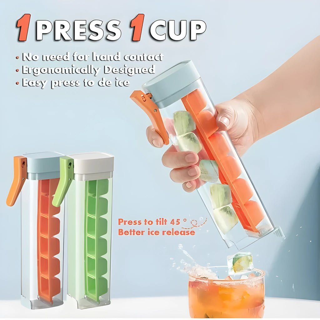 One-touch release ice cube tray with storage box in food-grade plastic