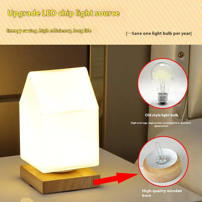 Nordic solid wood USB table lamp with flower shape and touch dimming in white finish
