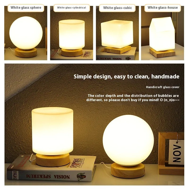 Nordic solid wood USB table lamp with flower shape and touch dimming in white finish