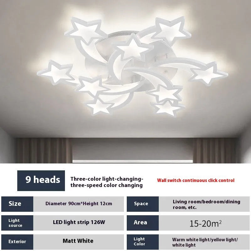 Modern simplicity LED ceiling lamp with nine meteor heads and electrodeless dimming for 15-30 sq m rooms