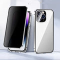Metal glass phone case with magnetic suction and double-card buckle for iPhone 11-14 Pro Max in black