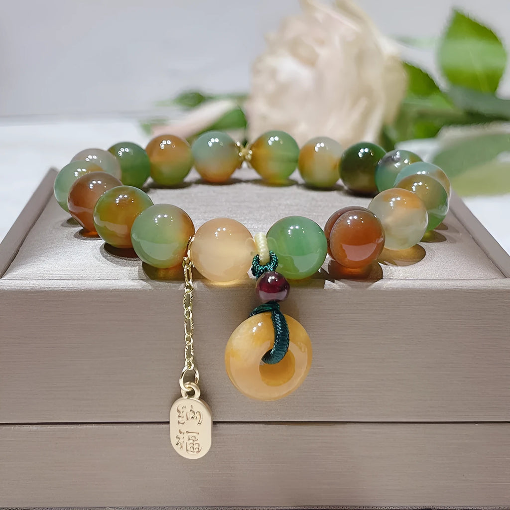 Yellow peacock agate and old mine topaz women's bracelet with peace buckle fastening