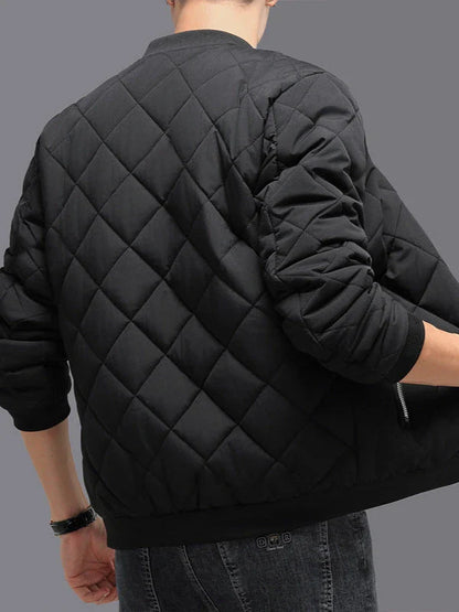 Warm insulated winter jacket with stylish rhombic design, available in khaki and black colors