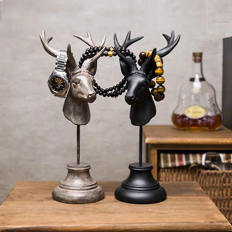 Tall black resin animal ornament figurine for home shelf decoration.