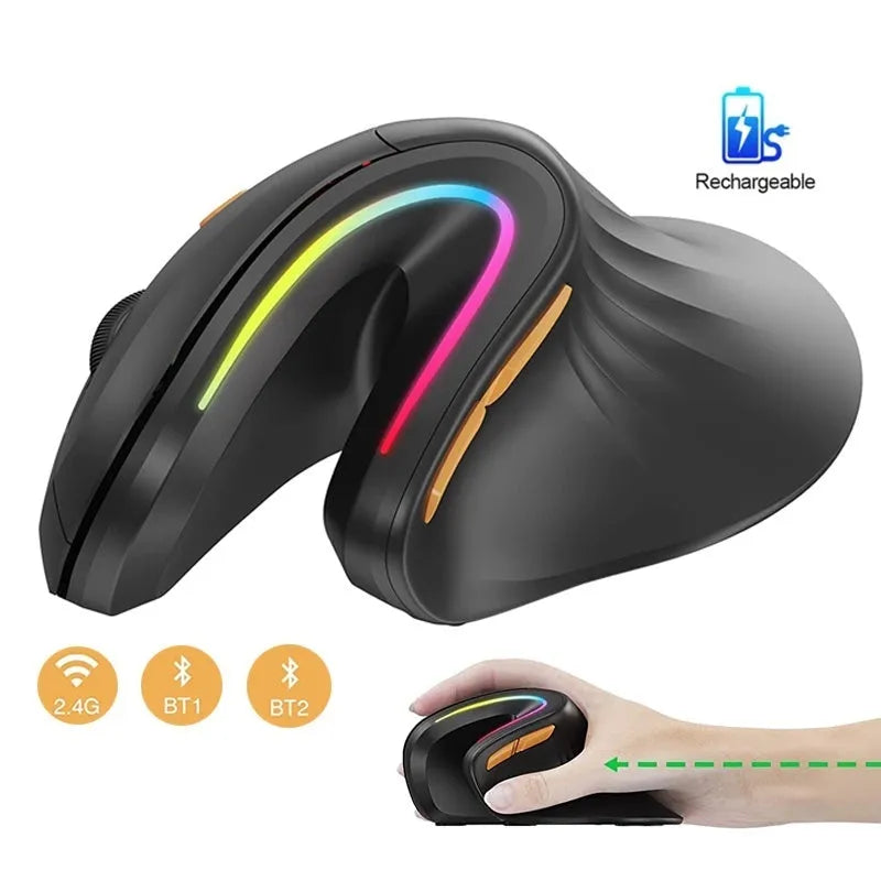 Black vertical Bluetooth wireless mouse with ergonomic design for office use