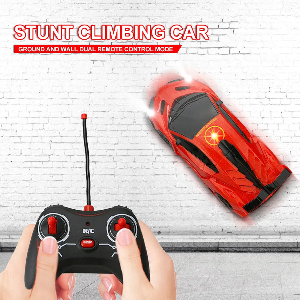 Remote control wall climbing car 1/28 scale ABS toy in red, blue, or yellow, 16 x 6 x 3.5 cm