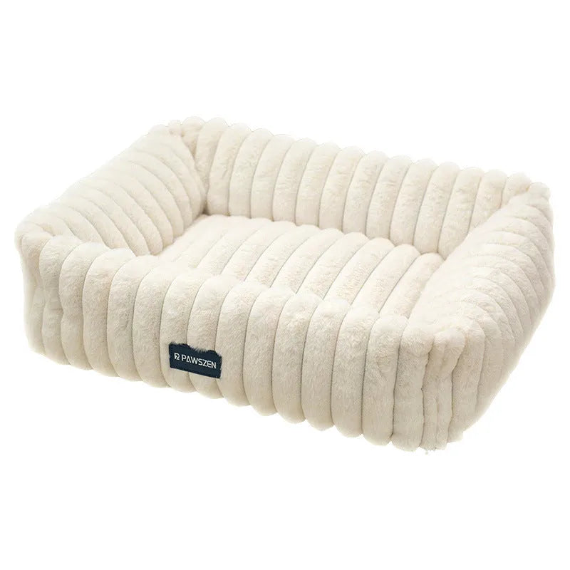 Large removable square dog bed in gray with strip pattern, 76x61x18 cm size