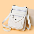 Vertical square crossbody phone shoulder bag for women in black, white, grey, or yellow brown