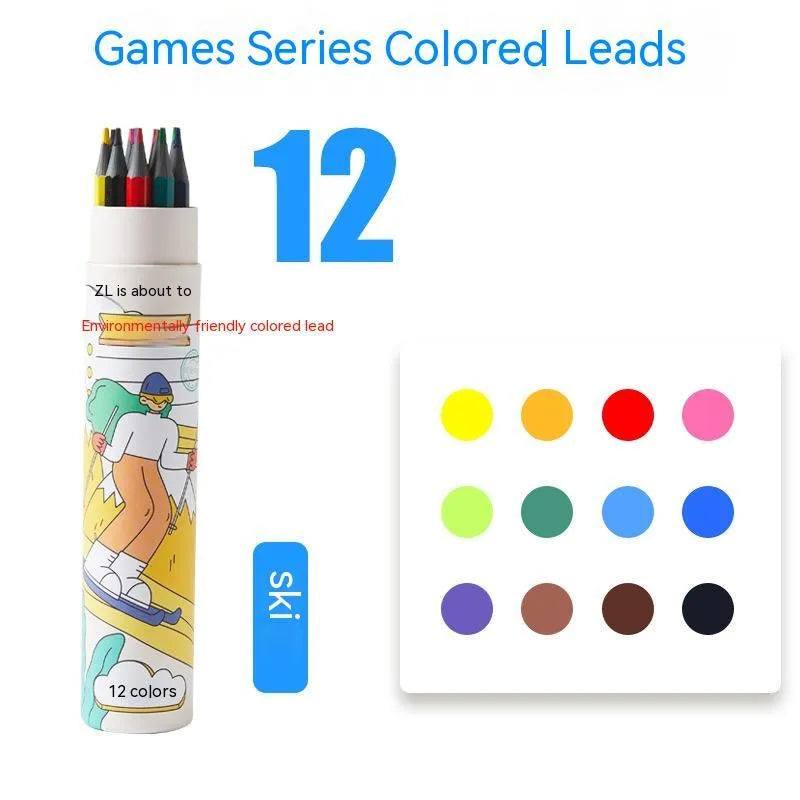 Zhenglin Sports Series coloured pencils in sets of 12, 18, 24, 36, and 48 colours with paper barrels.