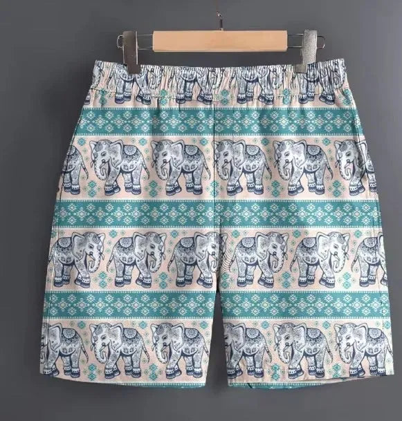 Men's casual polyester sports shorts in multiple patterns including stripes and camouflage designs