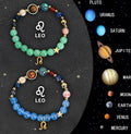 Two natural stone beaded bracelets with zodiac charms on an adjustable elastic cord.
