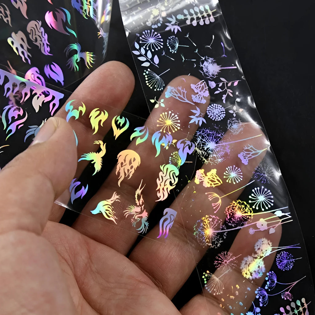 Roll of starry sky nail stickers 1 metre length 4 cm width in plastic bottle packaging with black star pattern