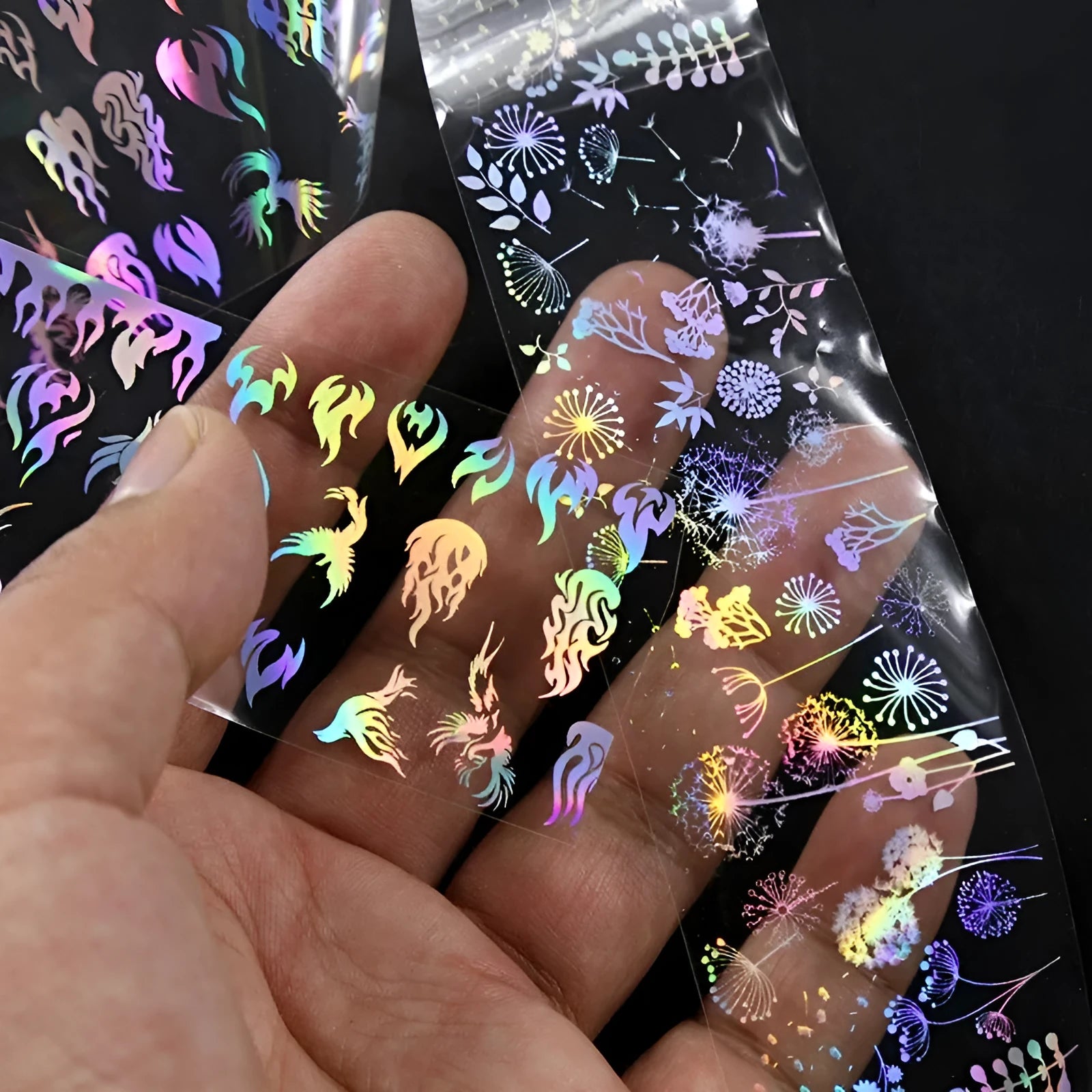 Roll of starry sky nail stickers 1 metre length 4 cm width in plastic bottle packaging with black star pattern