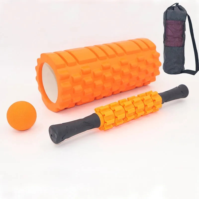 33cm black fitness foam roller massage stick on a plain background.