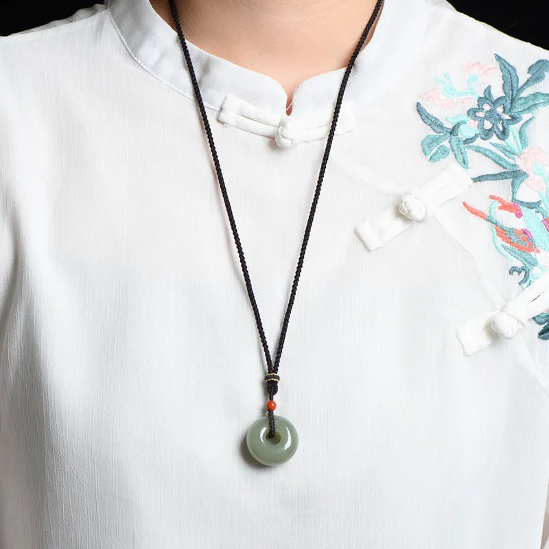 Hetian jade safety buckle pendant necklace, 24mm unisex design in gray jade or smoky violet
