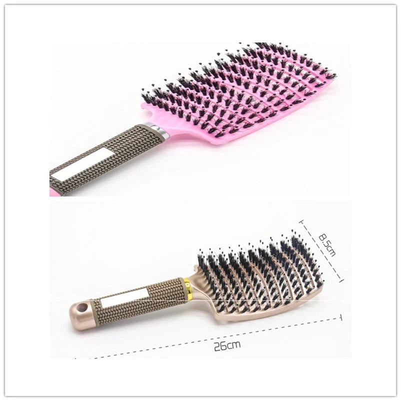 Detangling hairbrush with bristle and nylon teeth for effortless hair management and scalp massage