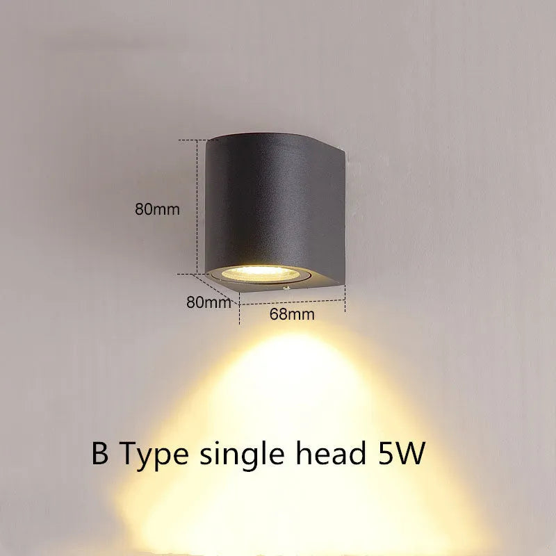 Villa outdoor LED waterproof wall lamp square 5W single head warm white