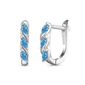 Women's blue zircon inlaid symmetrical earrings in 925 silver with electroplated platinum blue diamond colour, 3x14x15mm.