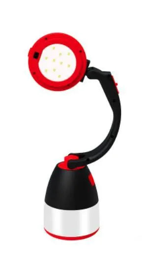 Black green multifunctional 3-in-1 foldable LED lamp with adjustable head on a table.