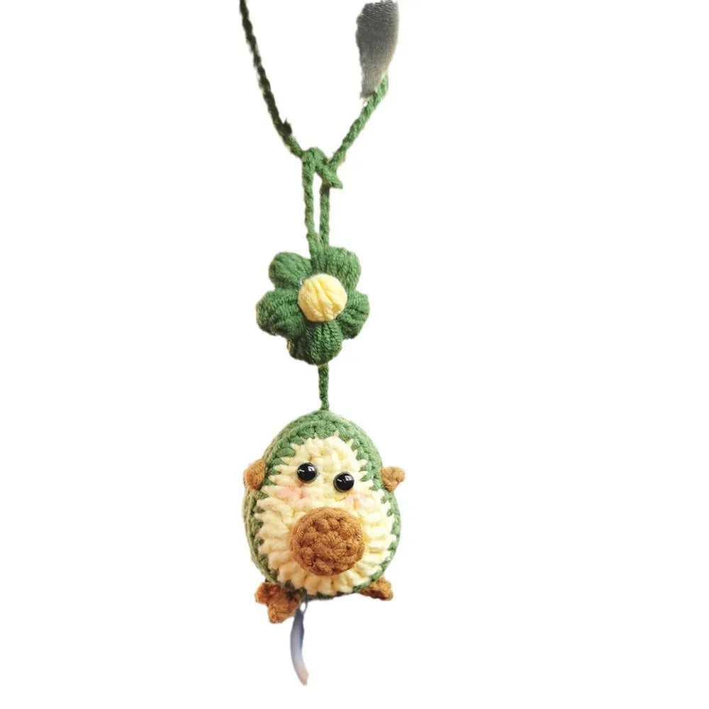 Handmade crocheted avocado rainbow flower car pendant ornament for vehicle interior decoration