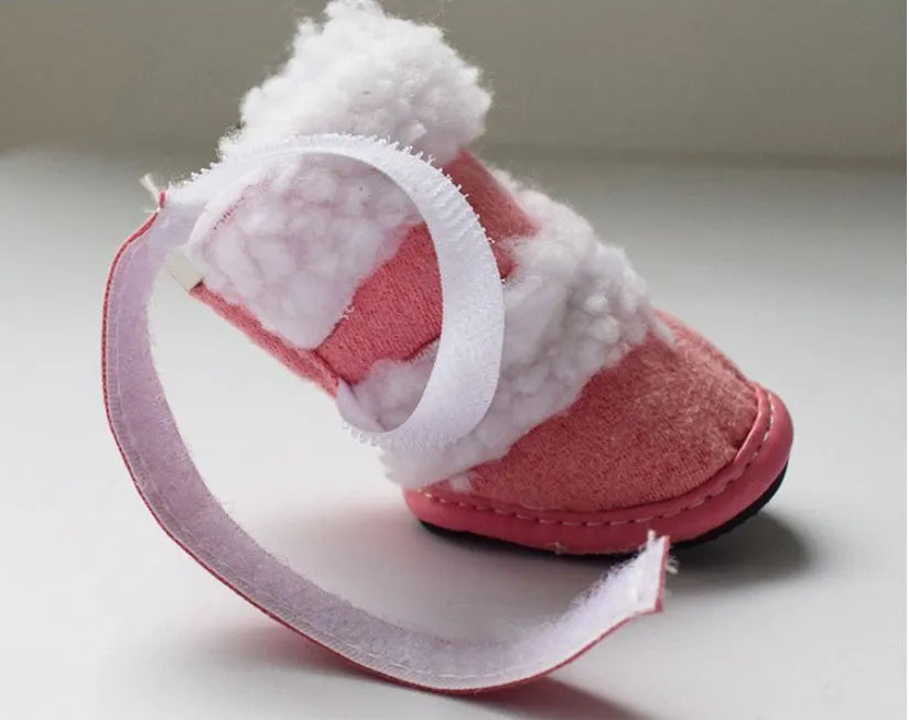 Thick lamb wool pet shoes for small dogs winter non-slip suede dog booties in blue khaki pink