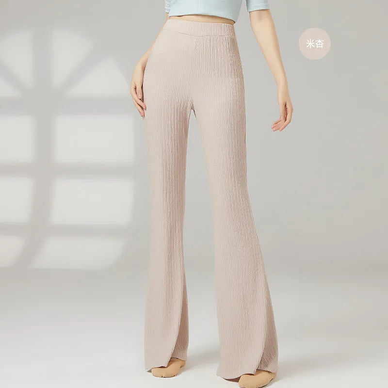 Women's solid colour classical dance practice pants in polyester, shown in beige apricot.