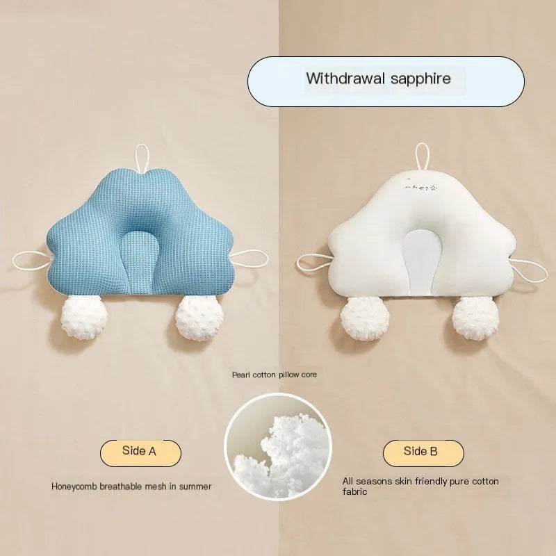 Blue and white U-shaped baby head shaping pillow with a pure cotton cover