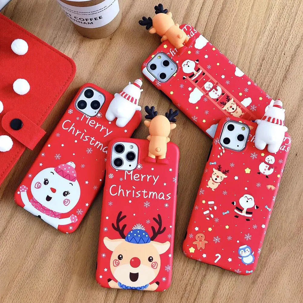 Christmas themed silicone back cover case for various iPhone models in festive red colour.